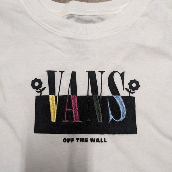Vans White Cropped Tee Shirt Women's Size Small - Picture 4 of 7